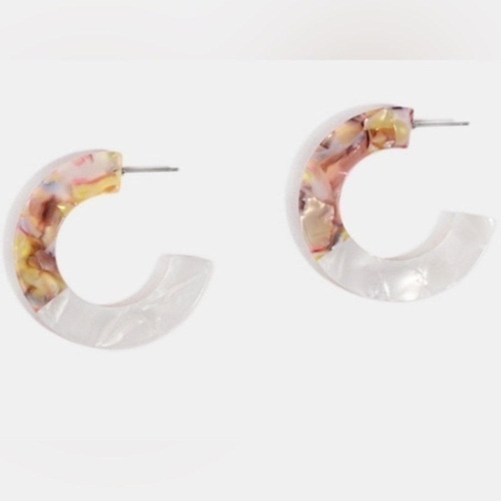 Acrylic multicolor acrylic hoop earrings.
